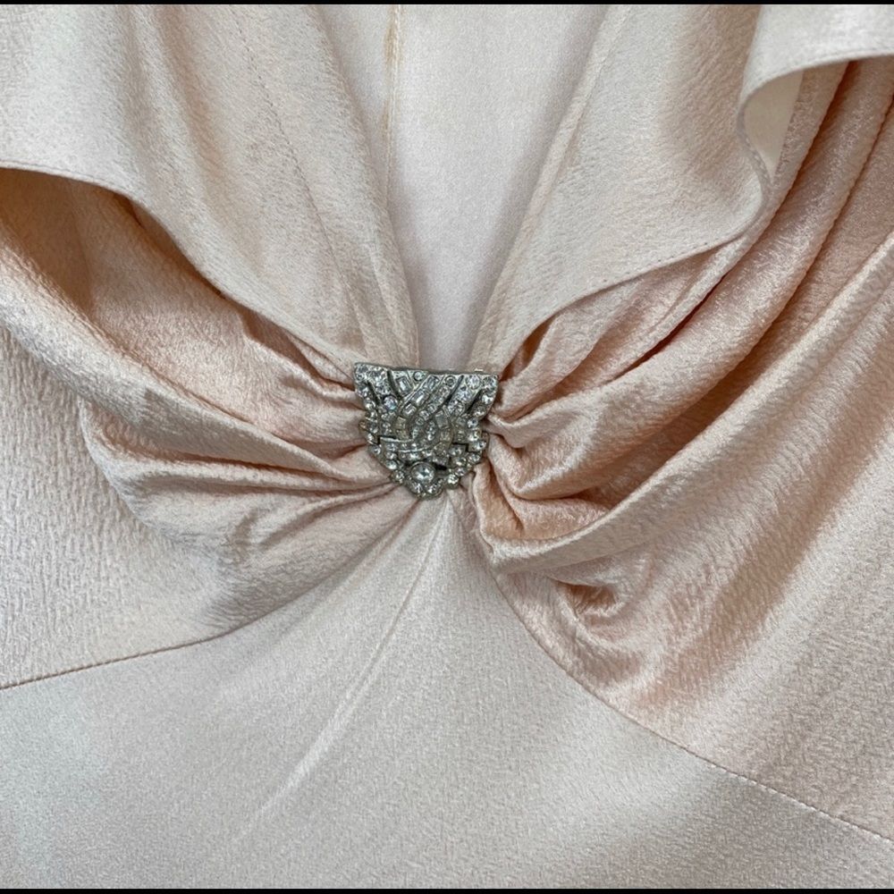 Ralph Lauren Gathered Silk Champagne Plunging Dress Short Sleeves Collared Gown - Picture 4 of 12